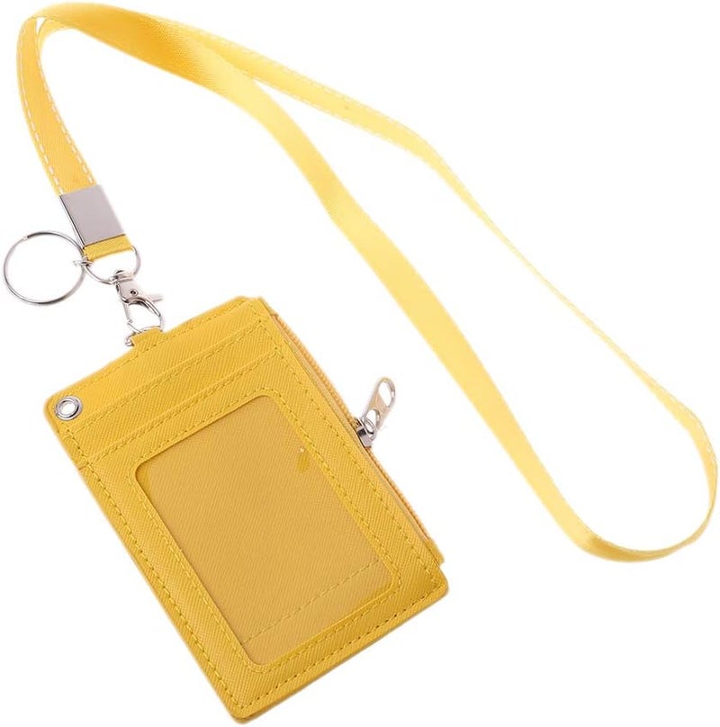 Yellow Credit Card Holder Neck Lanyard Hard Case ID Badge Coin Purse for Business Office Exhibition - Image 1